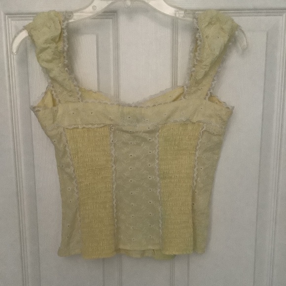 Bebe Yellow/White Eyelet Lace Ruched Corset Top S PRE-OWNED OTHER - Picture 7 of 10